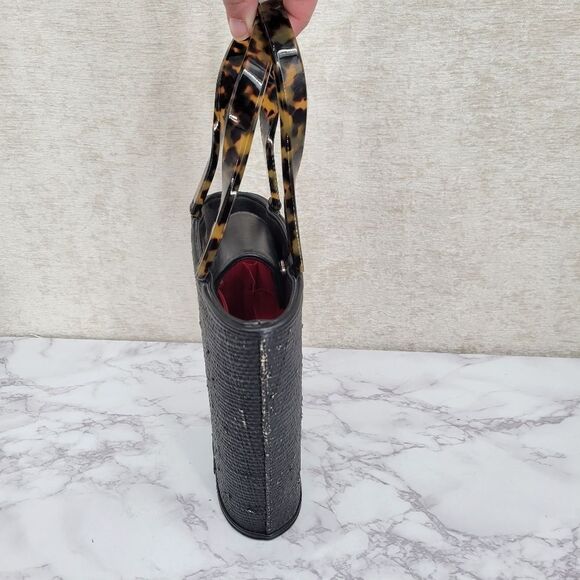 Elaine Turner Designs Black Straw Raffia Trapezoid Bucket Bag Y2K - Picture 6 of 14